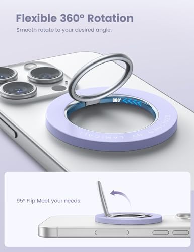 Lamicall 360° Rotatable Magnetic Phone Ring Holder for Mag Safe – Lightweight Grip & Kickstand Compatible with i Phone 12/13/14/15/16 Series, Misty Black – Enhanced Magnetic Strength and Flexibility for Secure One-Handed Use and Wireless Charging Convenience