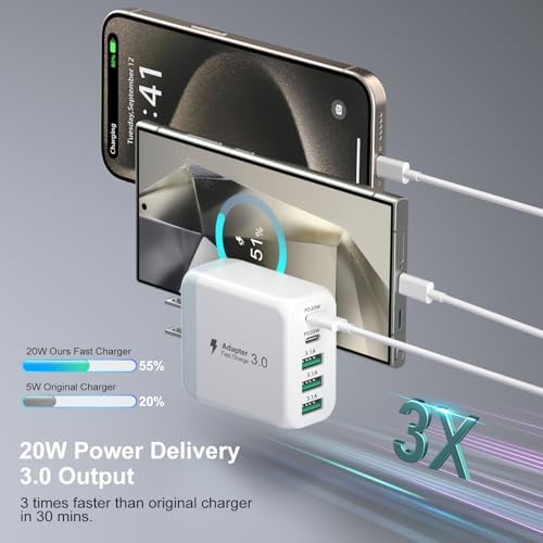 Revolutionize Your Charging Setup with the 50 W Dual-Pack USB-C Wall Charger – 5-Port Fast Charging Hub with Smart Technology for Optimal Device Performance – Compact Power Adapter for Home and Office Use
