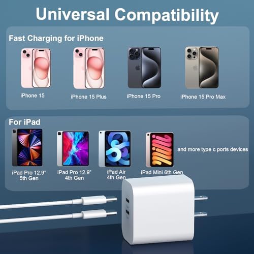 20 W Dual-Port USB-C Fast Charger with 6.6 FT Cable – Ultimate Power Solution for i Phone 15/16 Pro Max & Android Devices – Efficient Travel Companion Designed for rapid charging, this 20 W Dual-Port USB-C Charger ensures your i Phone 15/16 Pro Max and Android devices stay powered up with maximum efficiency. Featuring a generous 6.6 FT USB-C to C cable, this charger eliminates the inconvenience of short cords while allowing you to multitask with ease. Its dual-port design offers the ability to charge two devices simultaneously, making it ideal for busy professionals and frequent travelers. Enjoy broad compatibility across multiple Apple and Android devices, ensuring versatility for all your charging needs. The compact and lightweight structure of this charger enhances portability, making it an essential accessory for your on-the-go lifestyle. Built with high-quality materials, this charger prioritizes durability and safety, giving you peace of mind while delivering fast charging performance. Elevate your charging routine and stay connected wherever life takes you with this indispensable charging solution.