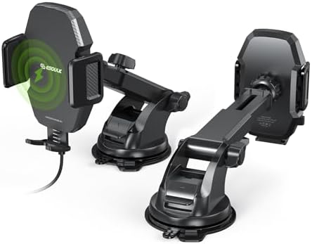 Car Phone Holder &15W Wireless Fast Charger, Auto-Clamp Qi Charging Mount, 360° Adjustable Phone Holder for iPhone/Android, Air Vent Mount with Overcharge Protection – by Esoulk – Enhanced Compatibility and Speed