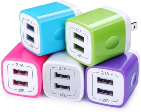 Fast Charging Dual-Port USB Wall Charger Adapter – 5-Pack 2.1 Amp Power Block for i Phone 16/15/14/13/12/11, Samsung & Android Devices – Compact and Reliable Charging Solution for Home, Office & Travel