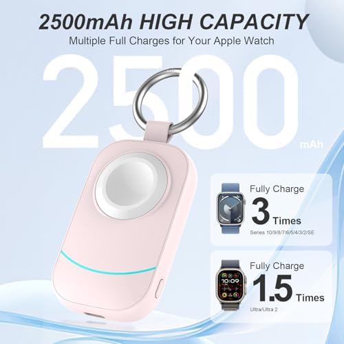Sleek Pink Portable Wireless Charger for Apple Watch – 2500 m Ah Fast Charging Solution for Series 10/9/8/7/6/5/4/3/2/SE/UItra/UItra 2 – Ultimate Travel Accessory for Active Lifestyles and Quick Recharges Anywhere