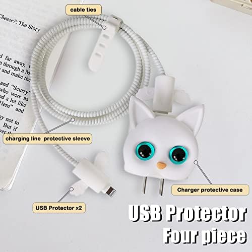 Kawaii Cartoon Cat i Phone Charger Protector – Adorable 3 D DIY Cable Cover for Enhanced Durability & Fast Charging – Compatible with i Phone 11, 12, 13, 14, 15 Pro Max Plus – Whimsical Tech Accessory for Cable Management and Style