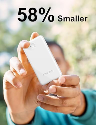 miisso Ultra Slim 10000 m Ah Portable Power Bank with Built-in Cables and Foldable Wall Plug – Compact USB-C Charger for i Phone, Samsung, i Pad & More – Perfect Travel Companion for On-the-Go Charging Efficiency
