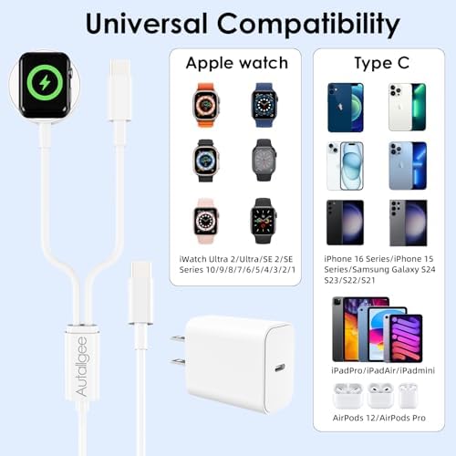Revolutionize Your Charging Game with the MFi Certified 2-in-1 USB C Cable & 20 W Wall Adapter – Effortlessly Power Your i Phone 16/15 and Apple Watch Ultra/SE/2-9 Simultaneously with a Durable 4 FT Charging Solution for Enhanced Convenience and Speed