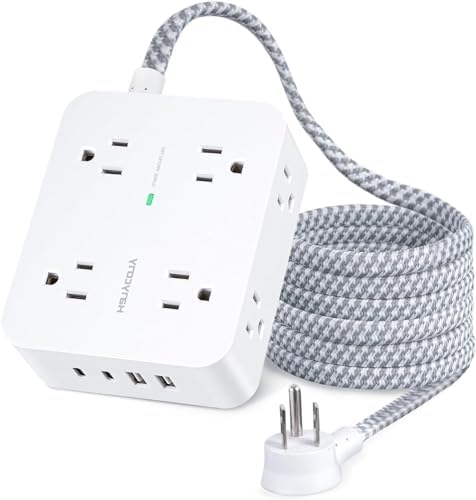 HANYCONY 6 ft Surge Protector Power Strip with 8 Outlets & 2 USB-C Ports – Essential College Dorm Extension Cord with Space-Saving Flat Plug for Fast Charging and Device Safety – Perfect for Home Office and Tech Needs