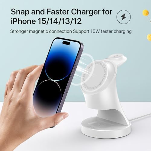 All-in-One Mag Safe Wireless Charging Station for Apple Devices – Fast 3-in-1 Charger Dock for i Phone 16/15/14/13/12 Pro/Max/Plus/Mini, Air Pods 2/3/Pro, and Apple Watch Series Ultra/8/7/SE/6/5/4/3/2 – Sleek, Space-Saving Design with Advanced Safety Features