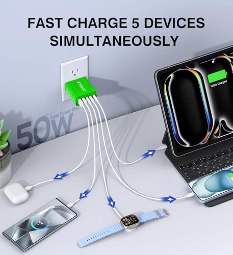 Efficient 50 W Dual USB-C Wall Charger Duo – Rapid Multi-Device Power Adapter for i Phone 16/15/14/13/12, i Pads, and Android Smartphones – Compact Fast Charging Solution for On-the-Go Professionals