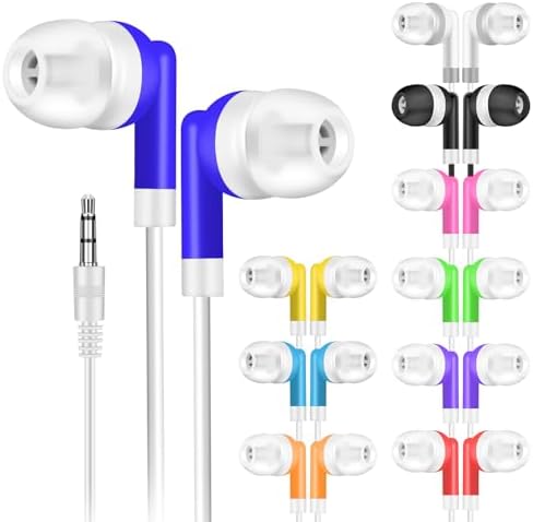 Colorful Classroom Earbuds 60-Pack: Hygienic & Durable Kids Headphones for Enhanced Audio Learning, Individually Packaged for Optimal Cleanliness, Lightweight Design Perfect for Daily Use and Student Engagement