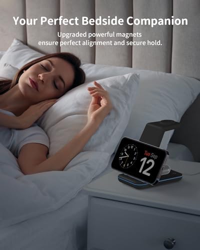 Magnetic Wireless Charging Station for i Phone 15/14/13/12 Pro Max & Apple Devices – Joy Geek 3-in-1 Fast Charger Pad for i Phone, Apple Watch Ultra 9-2, and Air Pods – Compact Design with Enhanced Compatibility and Secure Magnetic Alignment