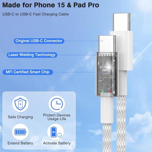 Power Up Your Devices: 20 W Fast Charging Duo Kit for i Phone 16 & 15 – Includes Two 6 FT Woven Type-C Cables for Enhanced Durability and Versatility – Perfect for i Pad Pro & Air Pods – Experience Rapid Charging with Unmatched Portability and Reliability