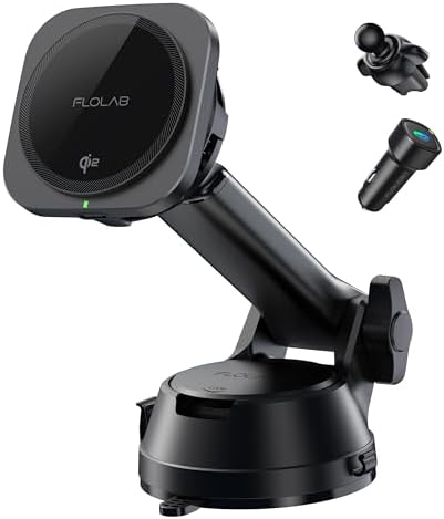 FLOLAB Qi2 15 W Wireless Car Charger for i Phone 12-16 – Magnetic Vent & Foldable Dashboard Mount with Advanced Cooling Technology for Rapid Charging – Ultimate Convenience for On-the-Go Power Management