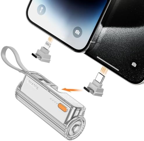 Ultra-Compact 5000 m Ah Flow Mini Power Bank – Versatile Portable Charger with Changeable Plugs, Built-in Cable & Dual USB-C Outputs for Seamless Compatibility with i Phone 16/15/14/13, i Pad, Galaxy S24/23 Ultra – Ideal for On-the-Go Charging