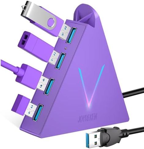 Maximize Your Device Connectivity with the Stylish Dark Purple USB C Hub Tower – 4-Port Splitter Adapter Featuring 2 FT Cable for Mac Book, i Mac, and Surface – High-Speed USB 3.0 Hub for Effortless Multi-Device Management and Enhanced Productivity