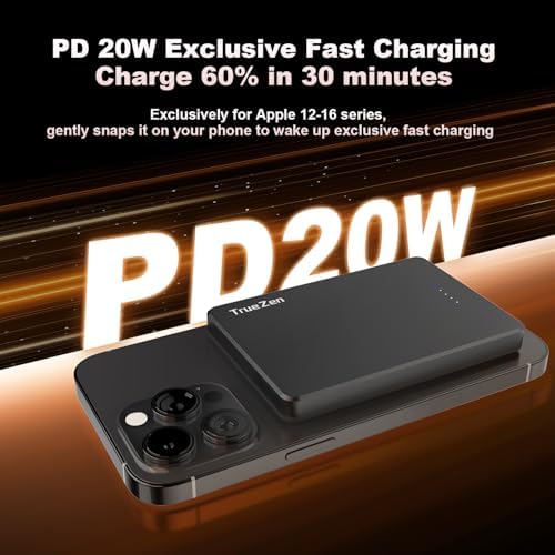 Mag Safe 5000 m Ah Portable Power Bank – Slim Magnetic Charger for i Phone 16/15/14/13/12 & Galaxy – Fast Charging Wireless Battery Pack with USB-C Cable, Enhanced Compatibility for On-the-Go Charging Solutions