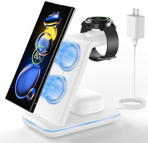 Revolutionize Your Charging Routine with the Joy Geek 3-in-1 Wireless Charger Station for Samsung Devices – Fast Charging Dock for Galaxy Watch7 Pro/4/3/Active2/1, S24/S23 Ultra/S22/S21/S20/Note 20, Z Fold & Flip, and Buds 3 Pro – Enhanced Compatibility, Sleek Design, and Built-in Safety Features for Efficient Power Management