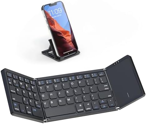 Ultimate Foldable Bluetooth Keyboard with Enhanced Touchpad – Portable Wireless Multi-Device Keyboard for Mac, Android, Windows & i OS – Sync Up to 3 Devices Effortlessly – Perfect Travel Companion for Efficient Typing on the Go