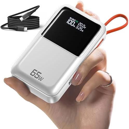 Premium 65 W Portable Power Bank – 27,000 m Ah High-Capacity Laptop Charger with Dual USB-C Fast Charging and Built-in Cables – TSA-Compliant Travel Essential for Mac Book, i Phone, and Steam Deck – Compact Design with Smart Display and Advanced Safety Features for Effortless Charging On-the-Go
