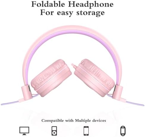 ELECDER i37 Foldable Kids Headphones – Lightweight, Adjustable On-Ear Wired Headphones in Vibrant Peach/Purple for School, Travel & Home Learning – Perfect Audio Companion for Young Learners & Teens with Comfortable Fit and Universal Device Compatibility