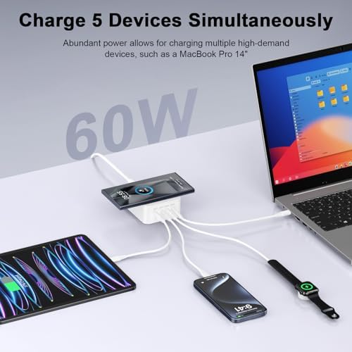 Power Up Your Devices with the 60 W Rapid Wireless Charger Block – Universal Charging Solution for i Phone 16 Series, Samsung Galaxy S24, Motorola Razr 2024 & More – 4-Port USB C Charging Station for Fast, Efficient Multi-Device Charging – Compact Design with Advanced Safety Features for Optimal Device Protection