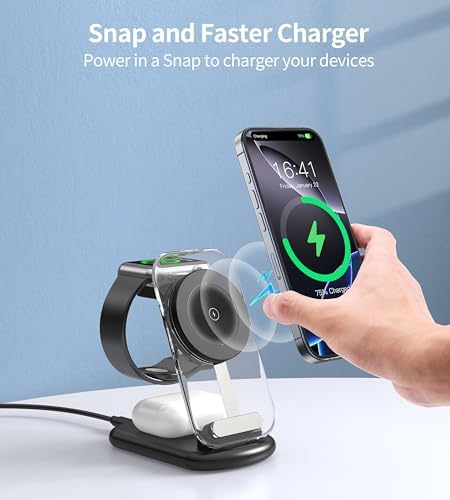 Ultimate 3-in-1 Magnetic Wireless Charging Station for Apple: Fast, Foldable Mag-Safe Charger with Night Light for i Phone 16/15/14/13/12, Apple Watch & Air Pods Pro – Travel-Ready, Enhanced Compatibility, and Rapid Charging Solution