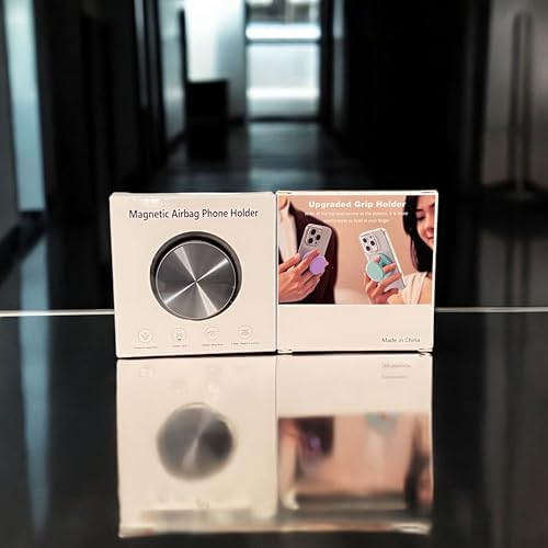 Ultimate Sleek Gray Magnetic Phone Grip & Kickstand – Enhanced One-Handed Use for Mag Safe, i Phone & Samsung Devices with Universal Adapter – Ergonomic Design for Secure Hold & Effortless Hands-Free Viewing