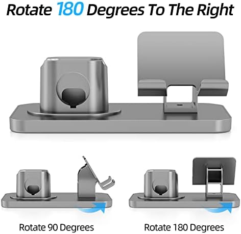 Revolutionize Your Charging Routine with the 180° Adjustable Phone Charger Stand Holder – 3-in-1 Docking Station for Apple Watch, Air Pods, i Pad, and Most Smartphones – Fast Charging & Elegant Gray Design for Enhanced Organization and Accessibility