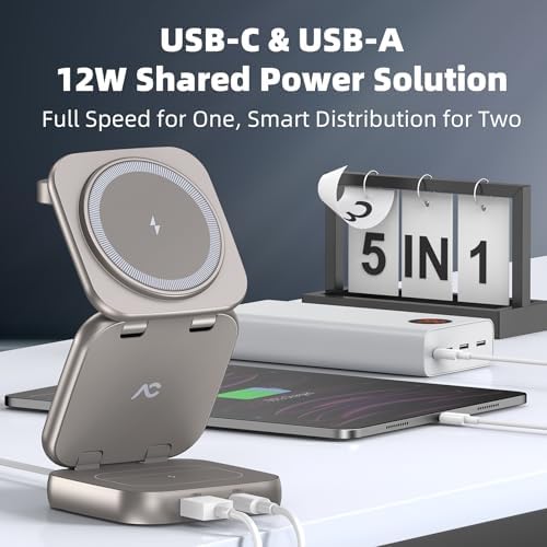 Revolutionize Your Charging Experience with AC Island 5-in-1 Portable Travel Wireless Charger – Fast 15 W Magnetic Stand for i Phone 16/15/14/13, Apple Watch & Air Pods, Includes 35 W Adapter, Ideal for On-the-Go Lifestyle and Enhanced Compatibility