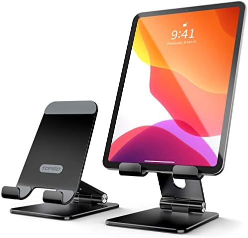 TOPGO Adjustable Cell Phone Stand, [Fully Foldable & Wide Compatibility] Desktop Stand Holder with Charging Port for iPhone, iPad, Kindle, Tablets, Switch – Silver – Enhanced Compatibility and Speed
