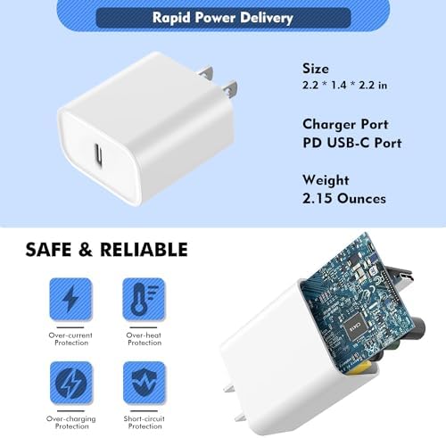 Premium Apple MFi Certified 3-Pack i Phone Charger Set with PD Type C Quick Wall Block and 6 FT Fast Charging USB C to Lightning Cable – Ultimate Speed and Compatibility for i Phone 14/13/12/Pro/Max/11/XR/SE 2022 and i Pads, Perfect for Home or Travel Use
