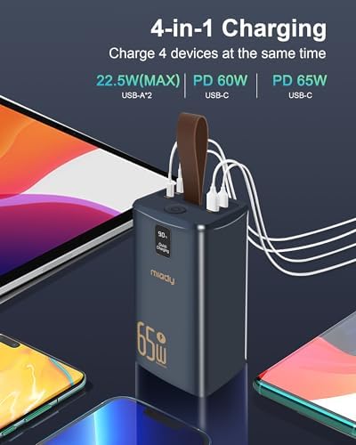 Miady 50000 m Ah High-Capacity Power Bank – Ultimate 65 W Fast Charging Portable Charger for Laptops, Smartphones & Tablets – USB-C Output for Maximum Compatibility and Reliability – Ideal for Travelers & Professionals on the Go