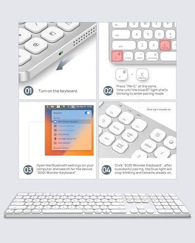 SODI Wireless Aluminum Keyboard for Mac – Full-Size Backlit Bluetooth Keyboard with Numeric Keypad, Rechargeable & Ergonomic Design for Seamless Compatibility with Mac Book, i Mac & i Pad – Elevate Your Typing Experience in Sleek Silver