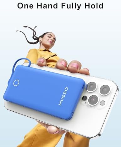 miisso 10000 m Ah Ultra-Slim Portable Power Bank with Integrated Charging Cables – Multi-Device USB-C Travel Charger for i Phone & Samsung – Compact, Lightweight Battery Pack Designed for Maximum Portability and Efficiency