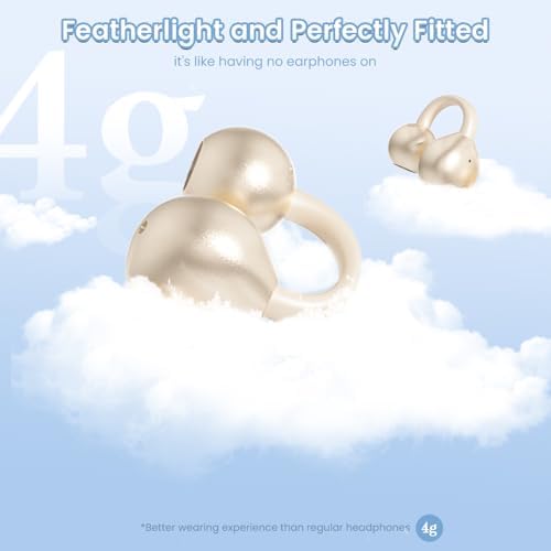 Innovative Clip-On Open Ear Wireless Bluetooth 5.4 Headphones – Perfectly Designed for Small Ears and Glasses Wearers; 60-Hour Battery Life, Superior Noise Cancellation, and Waterproof for Active Lifestyles and Workouts (Vibrant Purple)