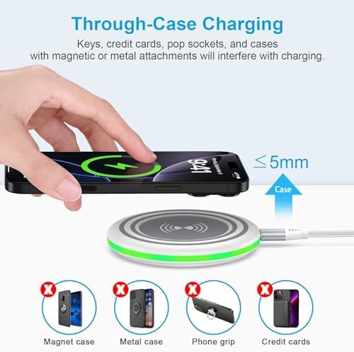15 W Fast Wireless Charging Pad with QC 3.0 Adapter – Ultimate Charging Solution for Galaxy S25 Ultra, i Phone 16 Pro Max, Pixel 9, and More – Seamless Through-Case Functionality, Enhanced Safety Features, and Non-Slip Design for All Wireless-Enabled Devices – Includes 3.3 ft USB-C Cable for Effortless Connectivity – Perfect for Home and Office Use