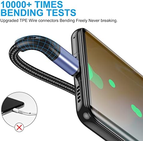 Premium 10 FT USB Type C Cables – Fast Charging 3 A, 3-Pack Nylon Braided Quick Charger Cords for Samsung Galaxy S21/S20/S10/S9/S8 Plus, Note 20/10/9/8, LG V50/V40/G8 – Durable & Tangle-Resistant Blue Charging Solution for Maximum Efficiency