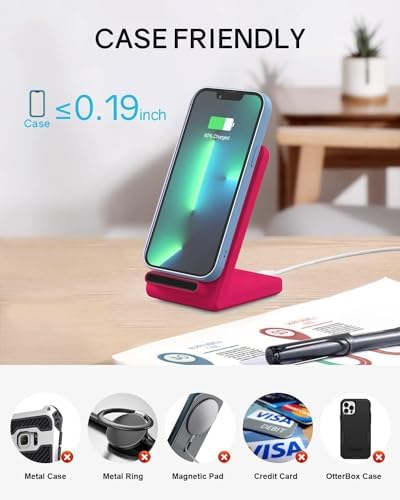 Joy Geek Fast Wireless Charging Stand for i Phone 15/14/13/12 & Samsung Galaxy S23/S22/S21 – Universal Compatibility, Sleek Design, and Enhanced Safety Features – Includes Adapter for Optimal Charging Speed and Case-Friendly Use