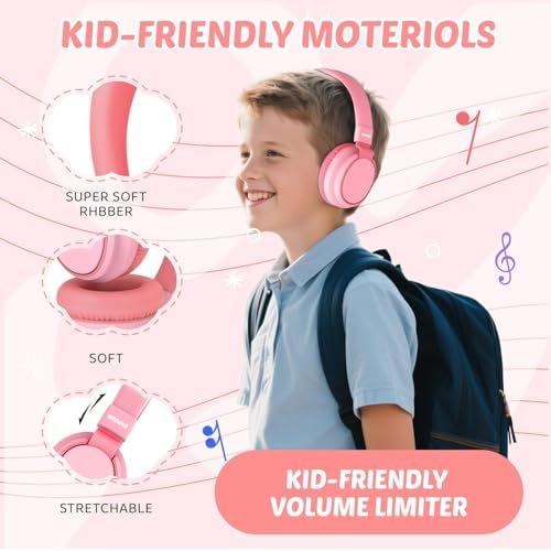 MIDOLA Kids Over-Ear Headphones: Safe Audio Experience with Noise Limitation, Foldable & Travel-Friendly Design, Custom Volume Control (85/110 d B), Built-In Microphone, and AUX Compatibility for School, Gaming, and Family Adventures in Sleek Black