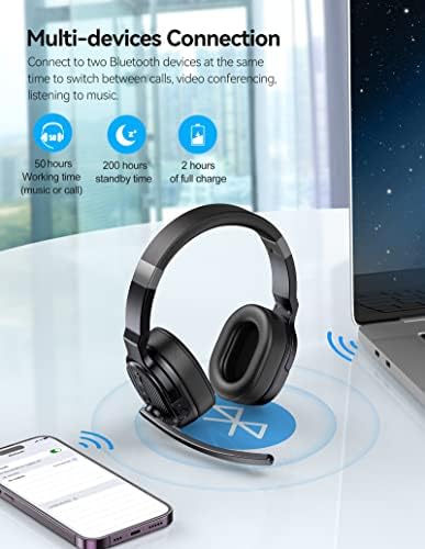 TECKNET Bluetooth Trucker Headset with Superior Noise Cancellation – Versatile Dual/Single Ear Design, 50-Hour Battery for Uninterrupted Communication, and 3 Customizable EQ Modes for Optimal Comfort and Sound Clarity in Driving, Work, and Call Center Applications