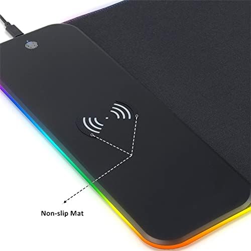 Elevate Your Gaming & Productivity with the 12″ x 35.5″ Wireless Charging RGB Mouse Pad – Large Non-Slip Desk Mat Featuring 10 Customizable RGB Backlight Colors, Fast Wireless Charging for i Phones & More, Perfect for Ergonomic Gaming Setups and Enhanced Workspace Organization