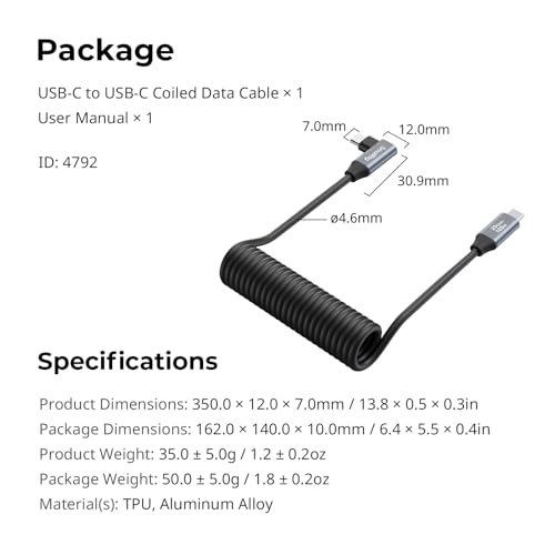 Experience Unmatched Speed and Convenience with SMALLRIG 90-Degree USB C to USB C Coiled Data Cable – 20 Gbps Data Transfer & PD 100 W Fast Charging, Perfect for i Phones, Laptops, and Cameras – Tidy Workspace Solution for High-Performance Connectivity
