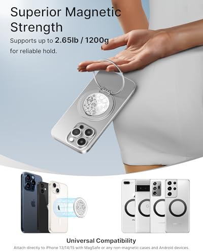 Glamour Pearl Magnetic Phone Grip Holder with Adjustable Kickstand – Ultimate Versatile Smartphone Accessory for i Phone, Android & Kindle – Secure Hands-Free Viewing & Stylish Design – Includes Magnetic Adapter for Effortless Compatibility and Enhanced Usability
