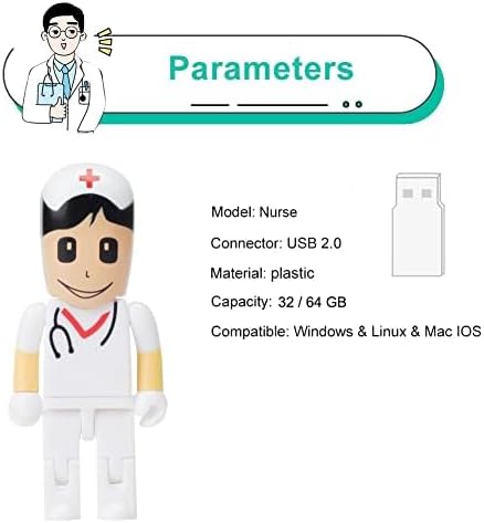 Charming Cartoon Nurse 64 GB USB Flash Drive – Adorable Pink Thumb Drive for Effortless Data Storage, USB 2.0 Compatible Memory Stick for Professionals and Students Alike