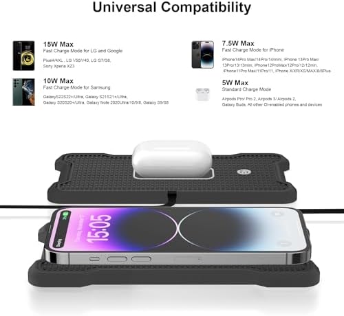 POLMXS Wireless Car Charger Pad – Fast Charging Station with RGB Lighting for i Phone 11/12/13/14/15 & Samsung Galaxy S21/S22/S23/S24 – Non-Slip Cordless Charging Mat for Air Pods – Sleek Design for Ultimate Convenience on the Go