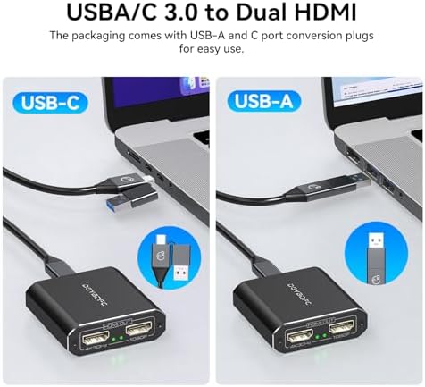 Unlock Your Full Potential with the USB C to Dual HDMI Adapter – Dual 4 K@60 Hz Extended Display for Mac Book Pro & Air – Effortless Plug-and-Play Setup for Gamers & Professionals – Experience Unmatched Productivity with Stunning Visuals and Seamless Multitasking