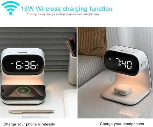 Revolutionary 5-in-1 Wireless Charging Station with Digital Clock, Night Light, and Temperature Display – 15 W Fast Charge for Qi Phones, Smartwatches & TWS Earbuds – Enhanced Safety Features and Space-Saving Design for Home or Travel