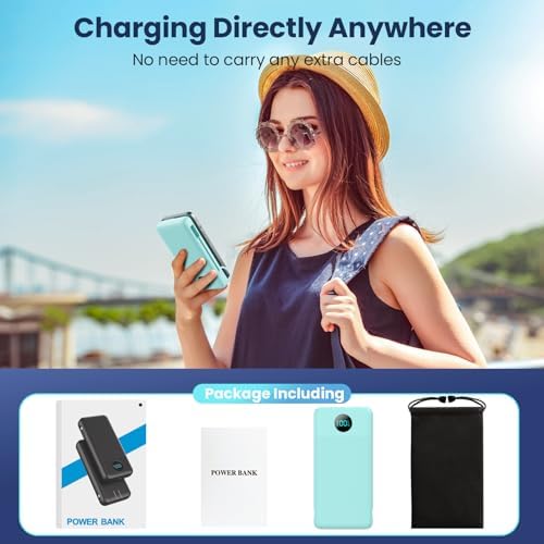 Ultra-High Capacity 33800 m Ah USB C Power Bank with Integrated Cables & AC Wall Adapter – Rapid 25 W Fast Charging with QC 4.0, Multi-Device Support, LCD Battery Status Display for i Phone 16/15, Samsung, Android, and More – Ultimate Portability and Efficiency for On-the-Go Power Solutions