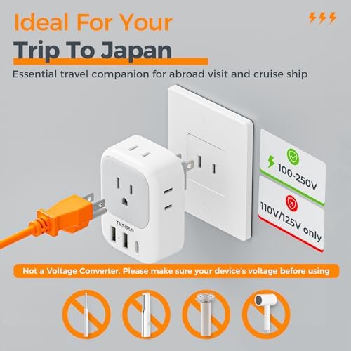 Ultimate European Travel Power Adapter: 4 AC Outlets & 3 Fast Charge USB Ports (1 USB-C PD 20 W) – Compact, Foldable Design for Effortless Connectivity in Spain, France, Germany, Italy, Portugal & Iceland – Versatile Compatibility for All Your Devices