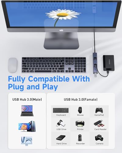 Elevate Your Connectivity Game with the FORIDA 8-Port USB 3.0 Hub – Ultimate USB Splitter Featuring 7 High-Speed Data Ports, USB-C Power Delivery, and a 47-Inch Versatile Cable for Laptops and PCs – Perfect for Seamless Device Integration and Enhanced Productivity