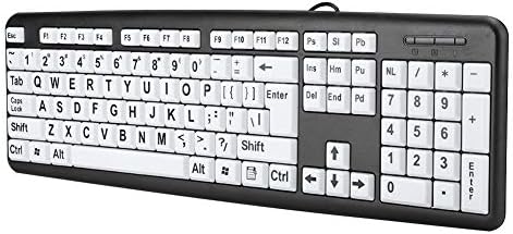 Large Print 104 Keys USB Wired Keyboard for Seniors and Visually Impaired – High Contrast Black & White Keys for Enhanced Visibility and Comfort – Ideal Computer Accessory for Low Vision Users